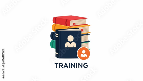 Training Illustration with Books and Icon.