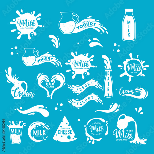 Dairy Product Icon Set – Milk Yogurt Cheese Cream Bottle Vector Collection