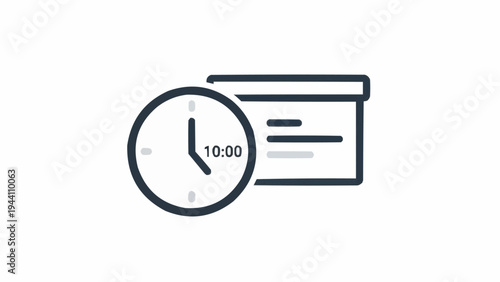 Clock and Document Simple Line Art.