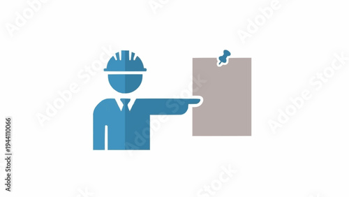 Blue Construction Worker Wearing Hard Hat.