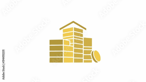 Golden coins stacked in house shape.