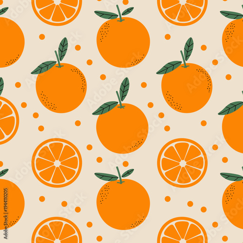 Orange Fruit Seamless Pattern Fresh Citrus Background Sweet Summer Food Vector Illustration