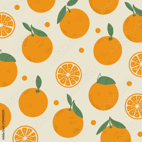 Orange Fruit Seamless Pattern Fresh Citrus Background Sweet Summer Food Vector Illustration