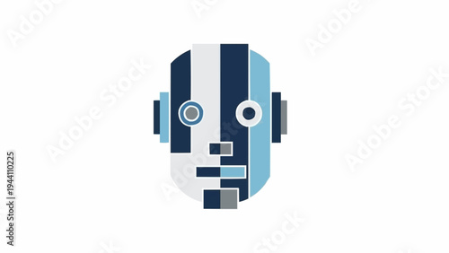 Pixel art robot face closeup.