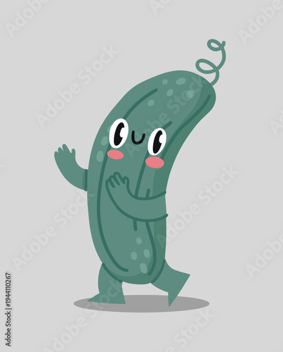 Cute Pickle Cartoon Mascot Character Kawaii Cucumber Vegetable Vector Illustration