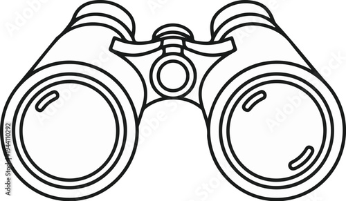 A simple line drawing of a pair of binoculars, viewed from the front