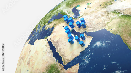 Oil Barrels on Middle East Map, Global Petroleum Industry Concept