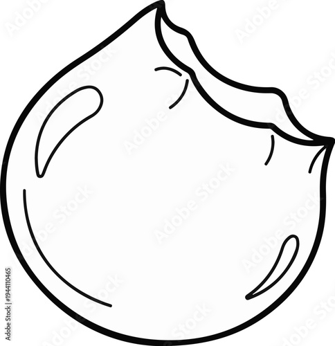 A simple line drawing of a single blueberry with a bite taken out of it