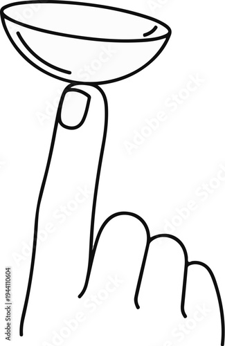 A simple line drawing of a single contact lens resting on a fingertip