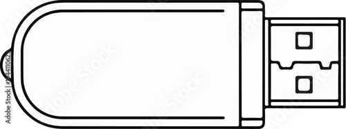 A simple line drawing of a USB flash drive, showing its port and cap