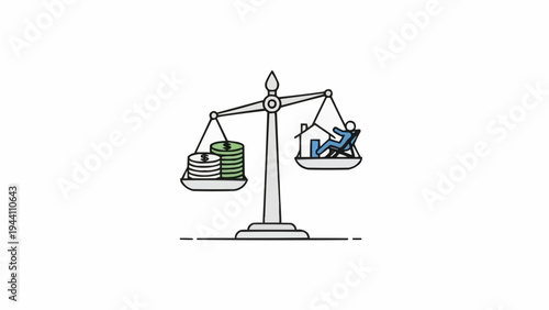 Balance Scale Weighing Money and People.