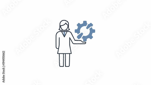 Woman Holding Gear Technology Concept.