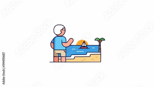 Man Standing Near Model of Island Scene.