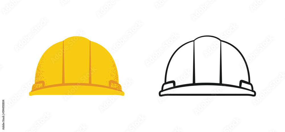 Fototapeta premium Hard Hat Front View Icon Set. Safety Helmet for Construction Site Worker, Builder, and Industrial Protection.