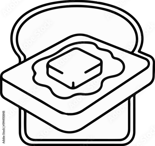 A simple line drawing of toast with butter, ready for consumption