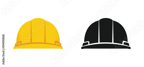 Hard Hat Front View Icon Set. Safety Helmet for Construction Site Worker, Builder, and Industrial Protection.