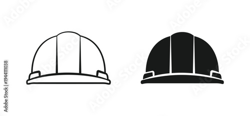 Hard Hat Front View Icon Set. Safety Helmet for Construction Site Worker, Builder, and Industrial Protection.