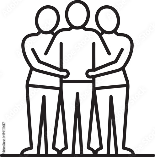 Three people standing together with their arms around each other's shoulders