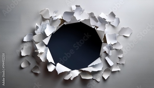 Hole Of Paper Ripped As A Circle Hole In Center