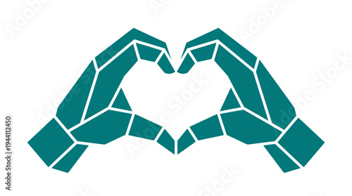 Two stylized robotic hands forming a heart shape against a plain background, symbolizing love