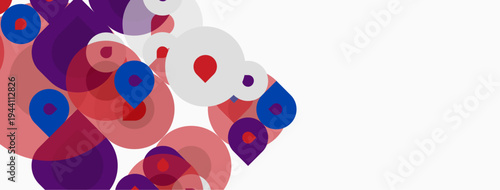 Abstract shapes overlap, creating vibrant color patterns. Pink, purple, blue hues dominate composition. Minimalist design, modern aesthetic.