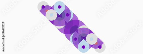 Abstract composition featuring overlapping purple circles. Shapes vary in size, creating dynamic visual texture. Minimalist design, clean background.