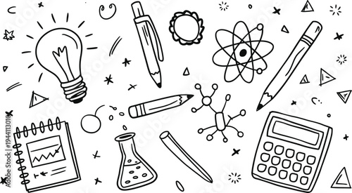 Hand Drawn Science and Education Vector Doodle Icon Set
