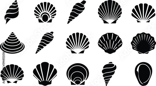 Seashell Icon Set, Silhouette Ocean Shell Vector illustration