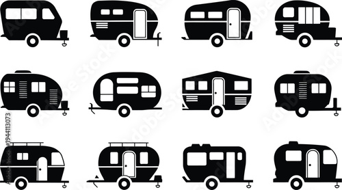 Vintage Camper Trailer and Caravan Silhouette Vector