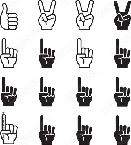 Diverse hand gestures depicted in a minimalist black and white style