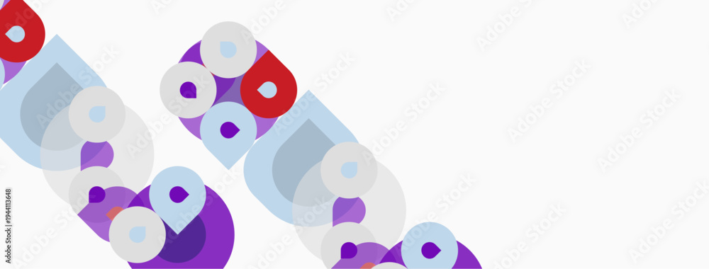 Fototapeta premium Abstract design features repeating purple, red, white elements. Geometric shapes create dynamic visual pattern. Minimalist aesthetic.