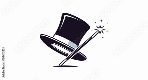 A classic top hat and wand create magical sparkle effects