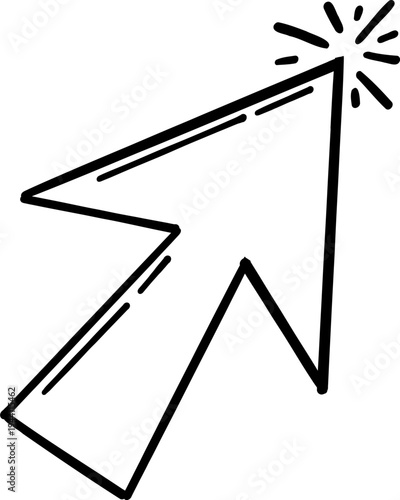 Mouse cursor arrow doodle, hand drawn pointer, click button. Hand drawn finger click. 