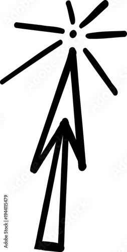 Mouse cursor arrow doodle, hand drawn pointer, click button. Hand drawn finger click. 