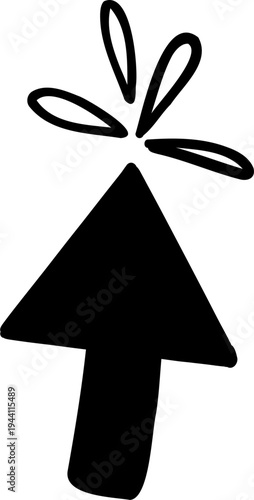 Mouse cursor arrow doodle, hand drawn pointer, click button. Hand drawn finger click. 
