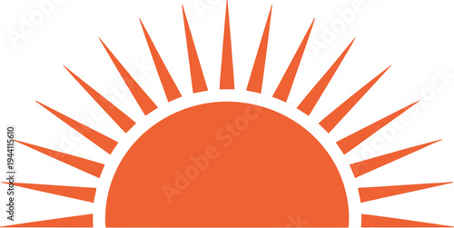 Bright orange sun icon symbolizes sunrise, energy, and a new.