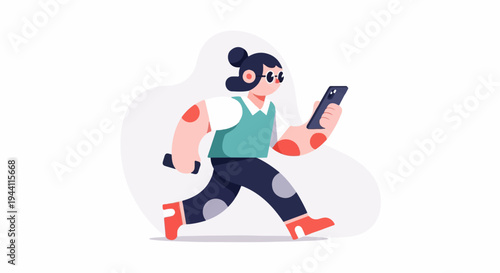 Person running with two phones, wearing a vest and spotted socks