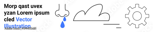Weather forecasting, health indicators, innovation, system design, process analysis, conceptual design. Nose and droplet alongside a cloud, gear and line. Weather and health indicators concept