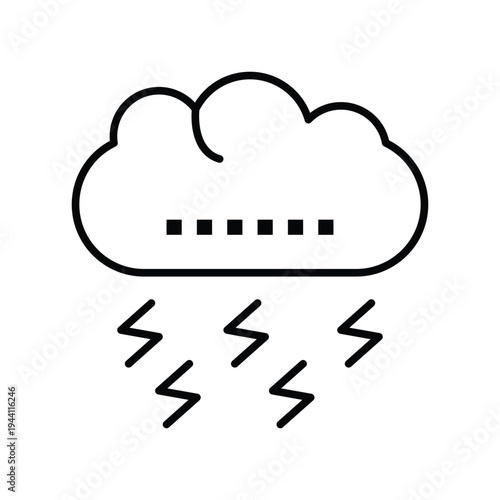 Cloud with lightning bolts icon, representing bad weather or storm warning, simple line graphic, Lightning, Weather, Icon, Thunderstorm, Rain, Cloud, Line Art
