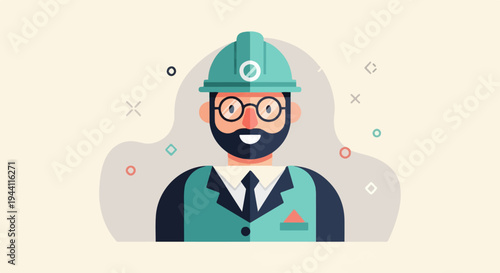Flat illustration of a man in a hard hat and vest