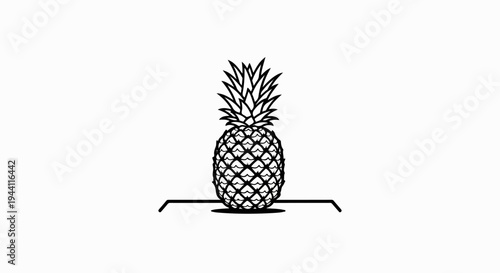 Minimalist black and white illustration of a pineapple on a white background