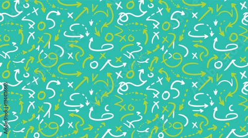 Vibrant turquoise background with playful white and yellow football strategy markings vector illustration