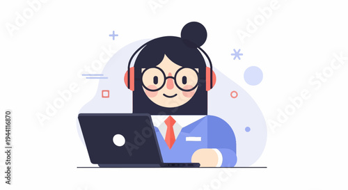 Person with headphones and laptop, working