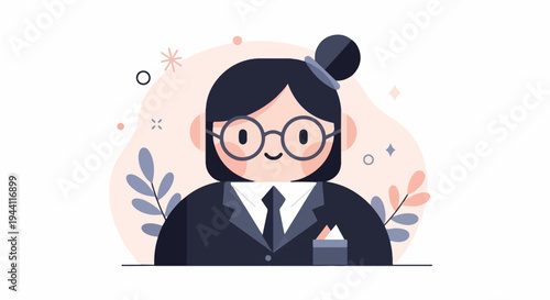Stylized illustration of a woman in a suit with glasses
