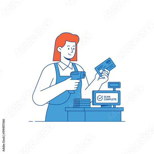 Cashier Scanning Items at Checkout Counter.