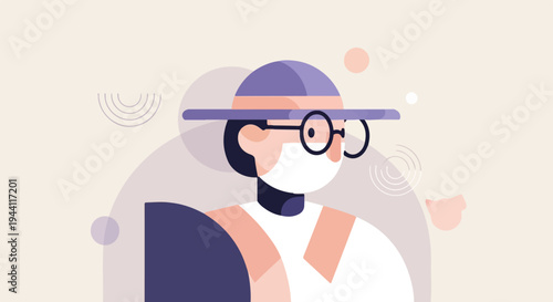 Stylized portrait of a person wearing a hat and glasses