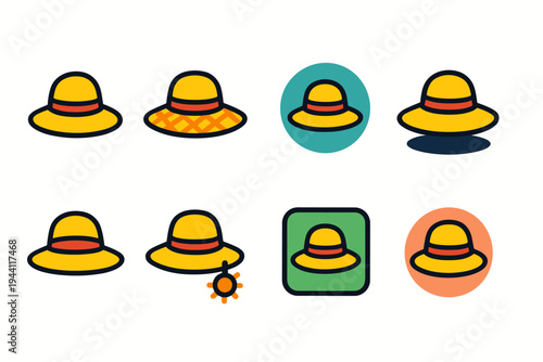 Summer hat icon set. Fashionable outline icons for seasonal style and accessories
