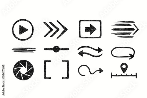 Media controls flat icon set. Navigation and playback symbols in flat style.