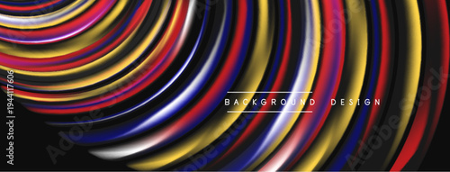 Abstract colorful lines create dynamic wave pattern. Black background emphasizes vibrant curves, modern design element.