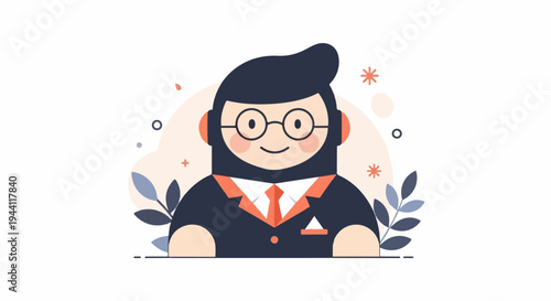 Flat design illustration of a person with glasses wearing a suit and tie